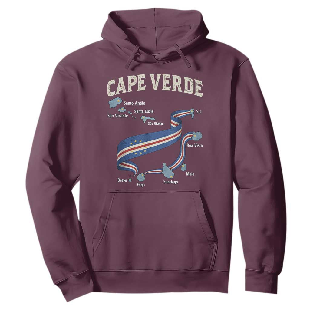 Cape Verde Islands Map National Flag Hoodie Cabo Verde Archipelago Geography Pride TS02 Maroon Print Your Wear