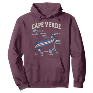Cape Verde Islands Map National Flag Hoodie Cabo Verde Archipelago Geography Pride TS02 Maroon Print Your Wear
