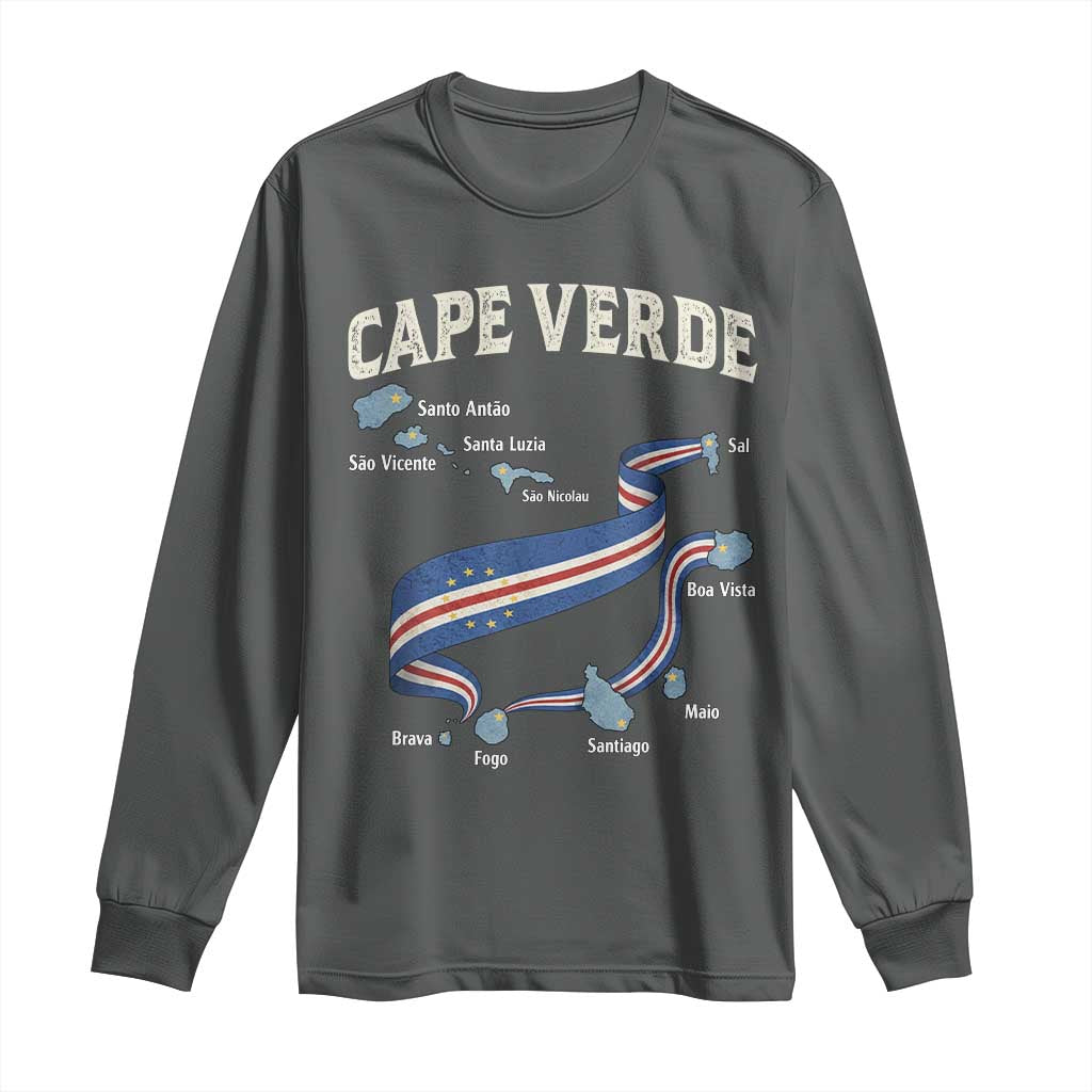 Cape Verde Islands Map National Flag Long Sleeve Shirt Cabo Verde Archipelago Geography Pride TS02 Dark Heather Print Your Wear