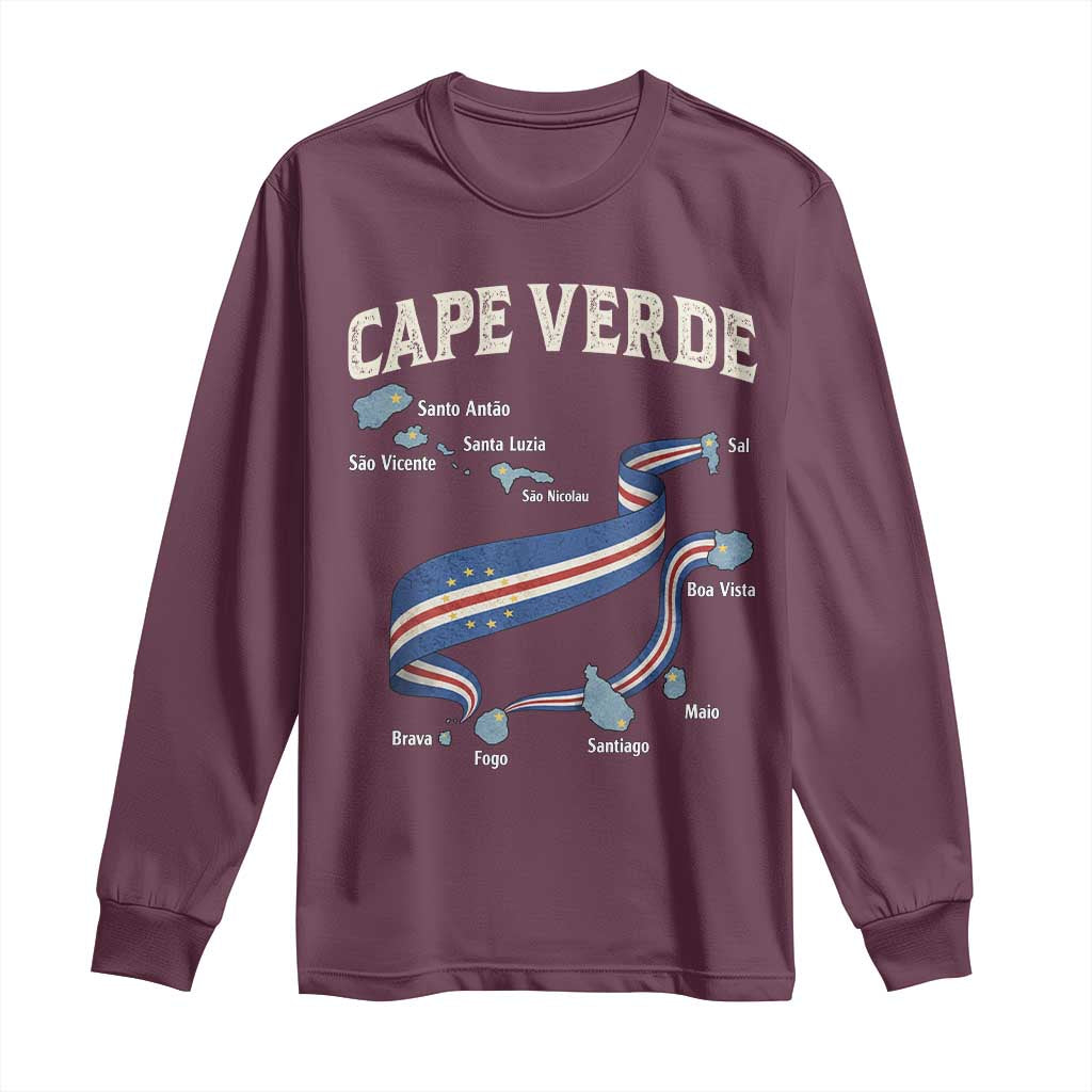 Cape Verde Islands Map National Flag Long Sleeve Shirt Cabo Verde Archipelago Geography Pride TS02 Maroon Print Your Wear