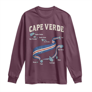 Cape Verde Islands Map National Flag Long Sleeve Shirt Cabo Verde Archipelago Geography Pride TS02 Maroon Print Your Wear