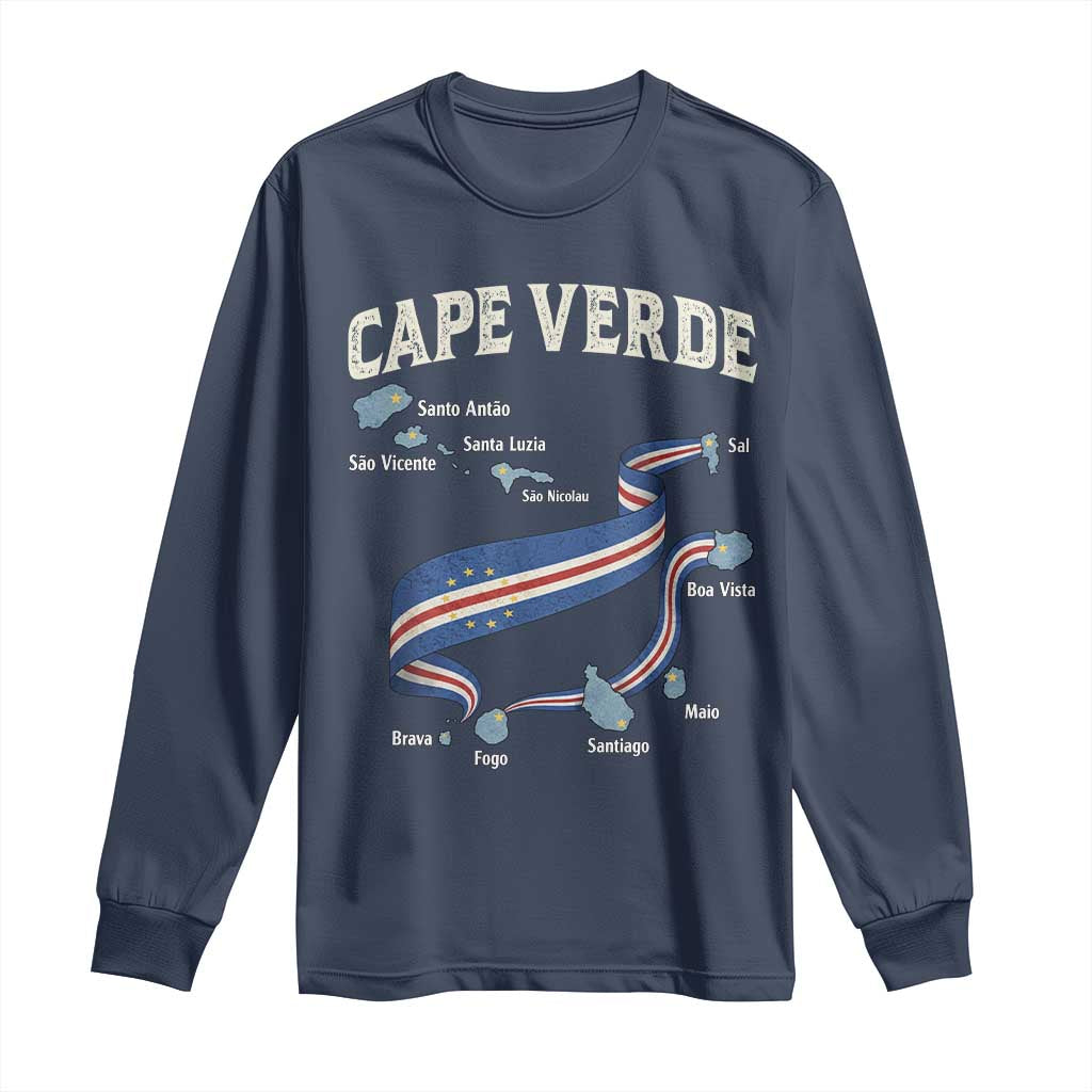 Cape Verde Islands Map National Flag Long Sleeve Shirt Cabo Verde Archipelago Geography Pride TS02 Navy Print Your Wear