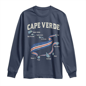 Cape Verde Islands Map National Flag Long Sleeve Shirt Cabo Verde Archipelago Geography Pride TS02 Navy Print Your Wear