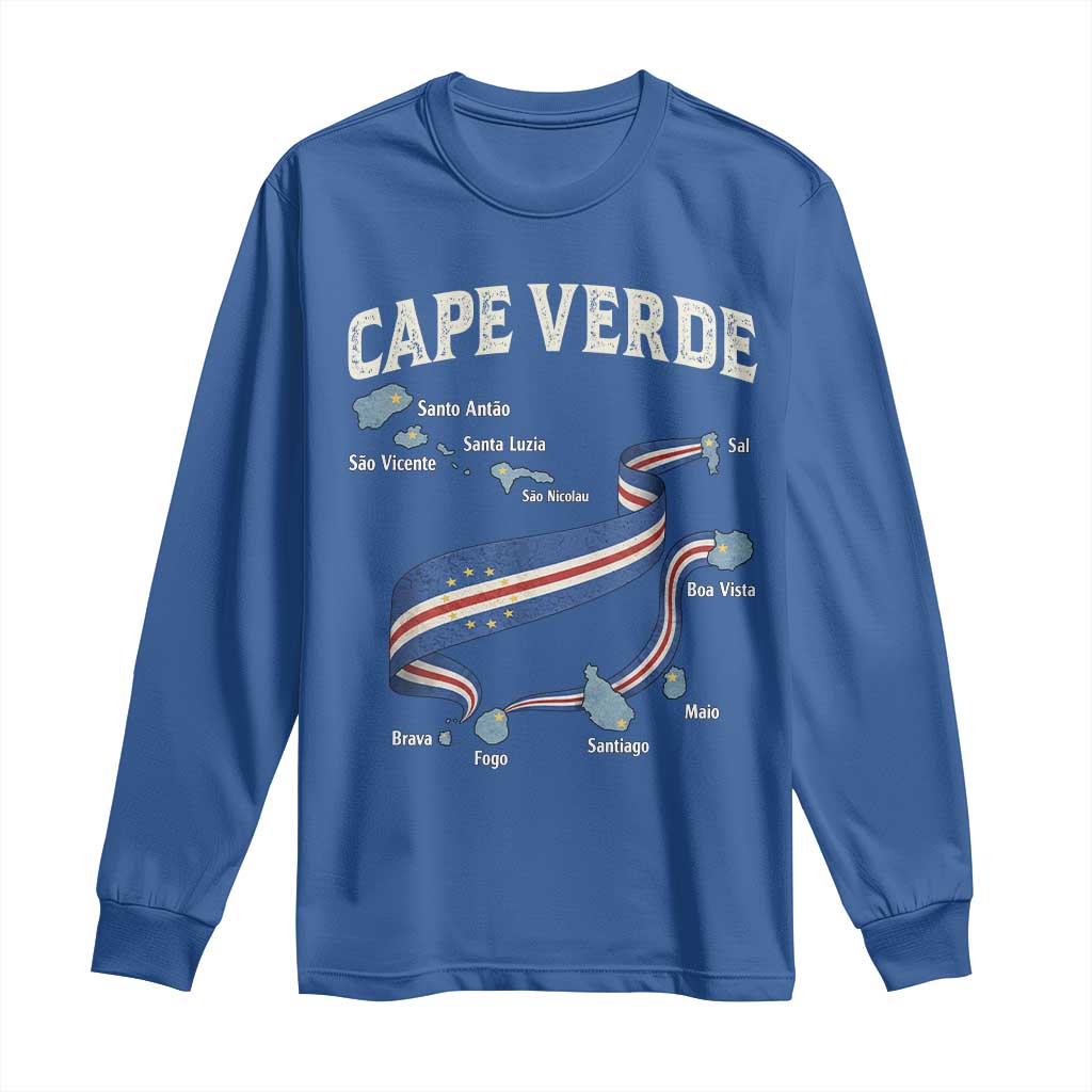 Cape Verde Islands Map National Flag Long Sleeve Shirt Cabo Verde Archipelago Geography Pride TS02 Royal Blue Print Your Wear
