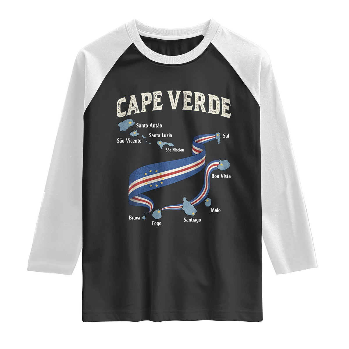 Cape Verde Islands Map National Flag Raglan Shirt Cabo Verde Archipelago Geography Pride TS02 Black White Print Your Wear