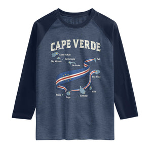 Cape Verde Islands Map National Flag Raglan Shirt Cabo Verde Archipelago Geography Pride TS02 Heather Denim Navy Print Your Wear
