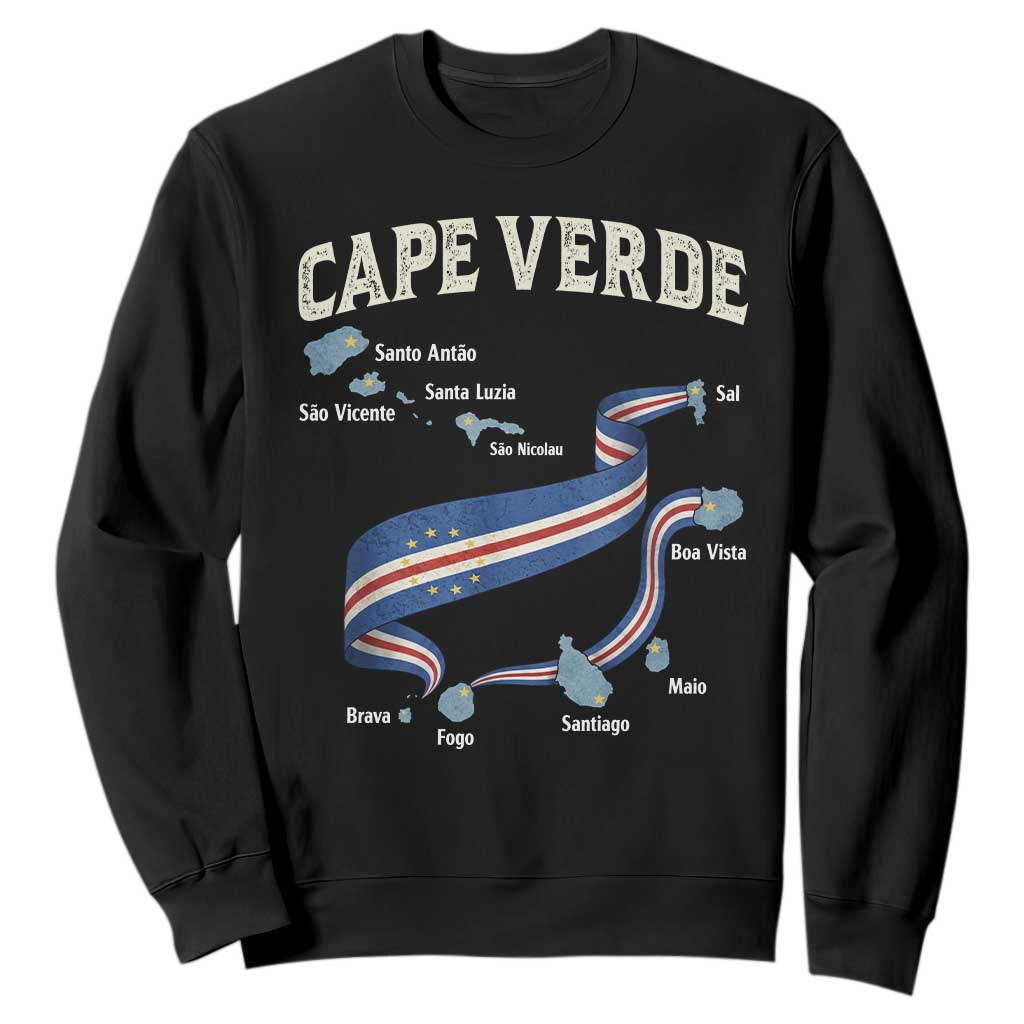 Cape Verde Islands Map National Flag Sweatshirt Cabo Verde Archipelago Geography Pride TS02 Black Print Your Wear