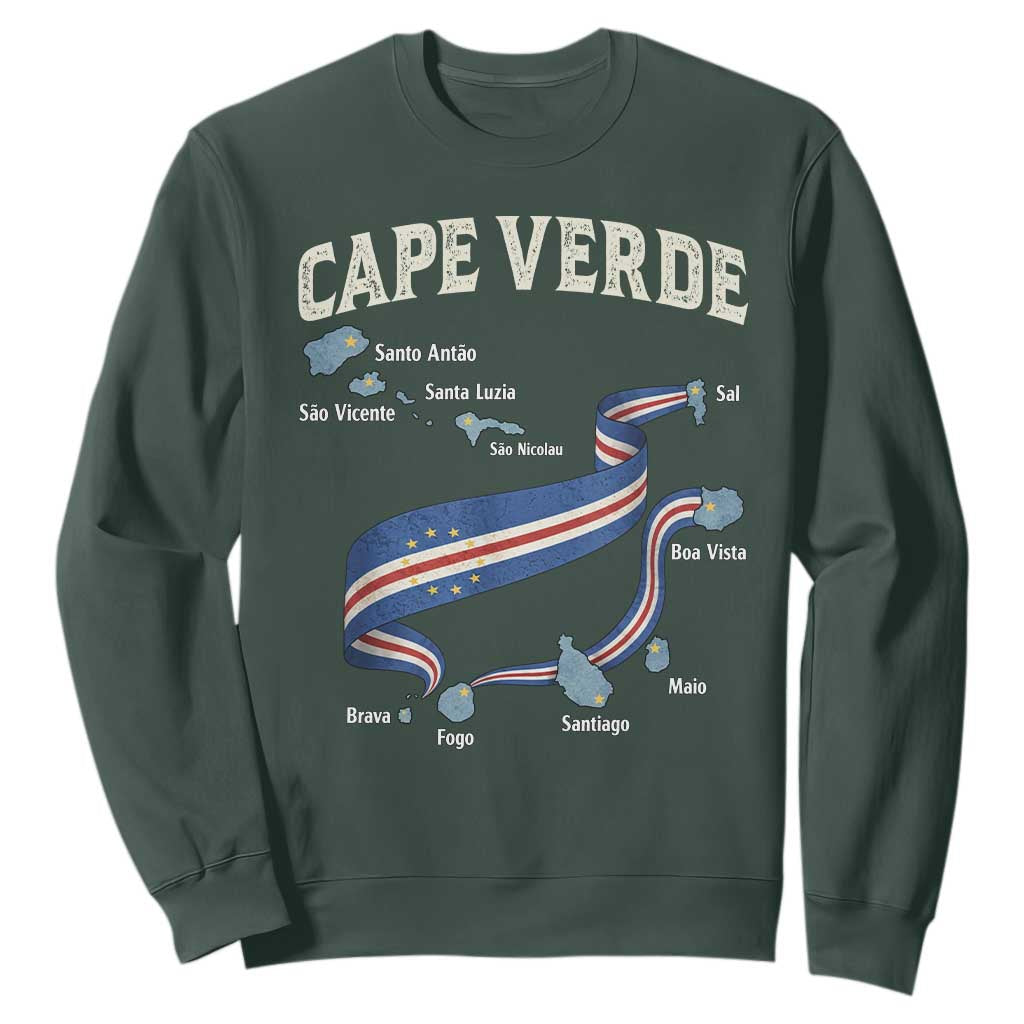 Cape Verde Islands Map National Flag Sweatshirt Cabo Verde Archipelago Geography Pride TS02 Dark Forest Green Print Your Wear