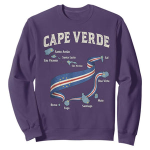 Cape Verde Islands Map National Flag Sweatshirt Cabo Verde Archipelago Geography Pride TS02 Purple Print Your Wear