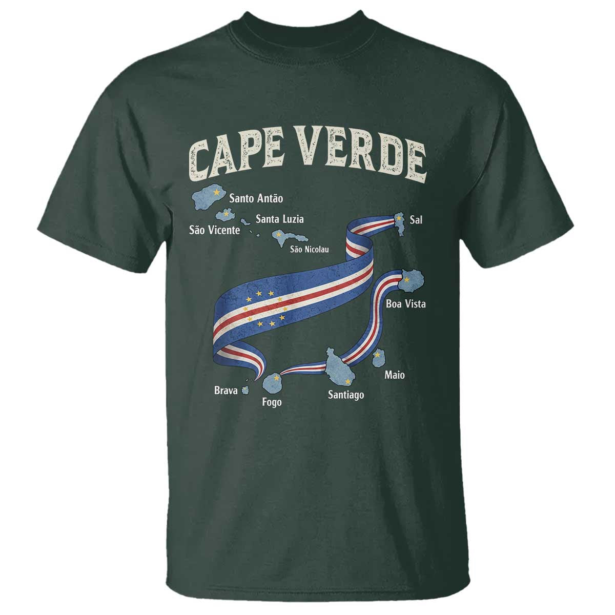Cape Verde Islands Map National Flag T Shirt Cabo Verde Archipelago Geography Pride TS02 Dark Forest Green Print Your Wear