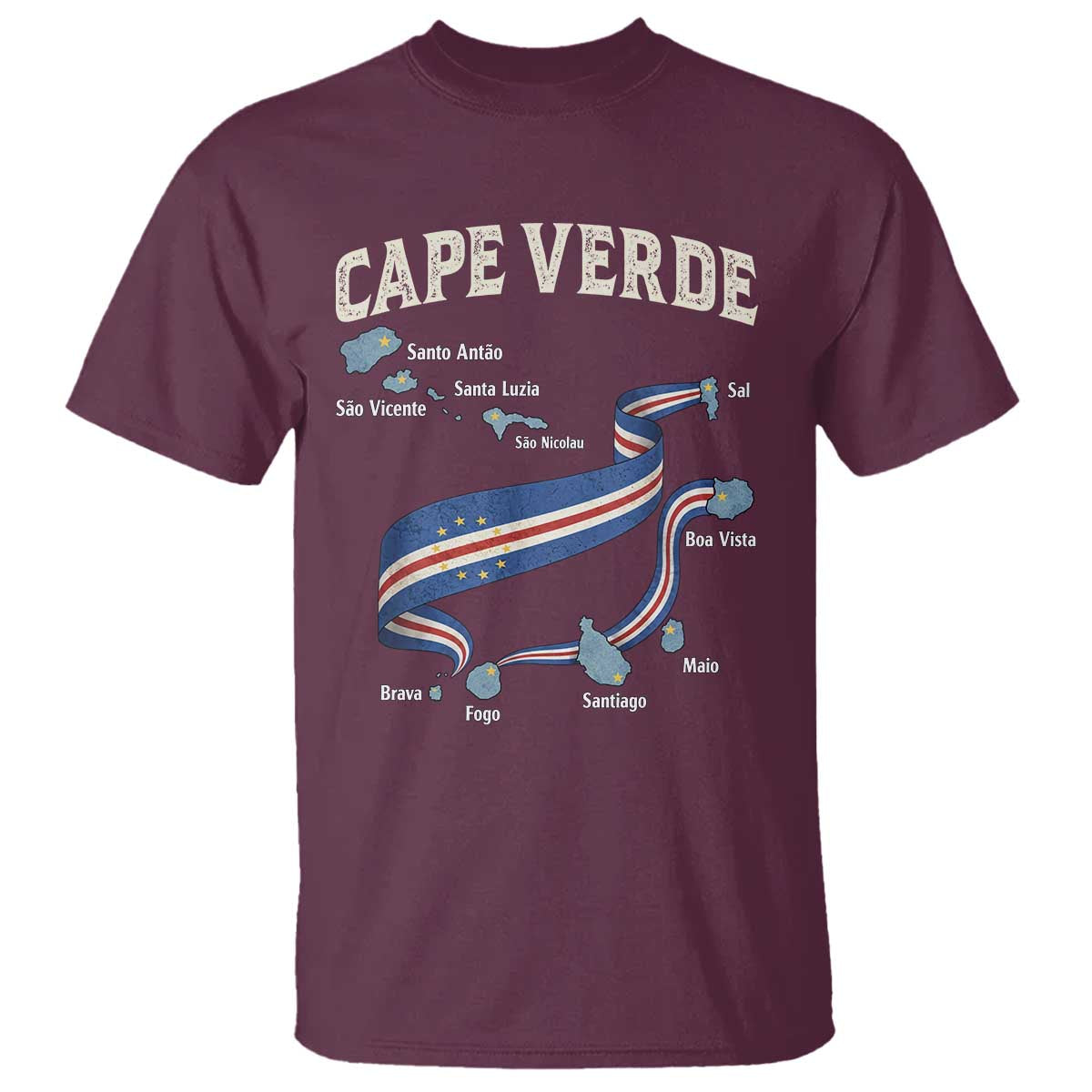 Cape Verde Islands Map National Flag T Shirt Cabo Verde Archipelago Geography Pride TS02 Maroon Print Your Wear