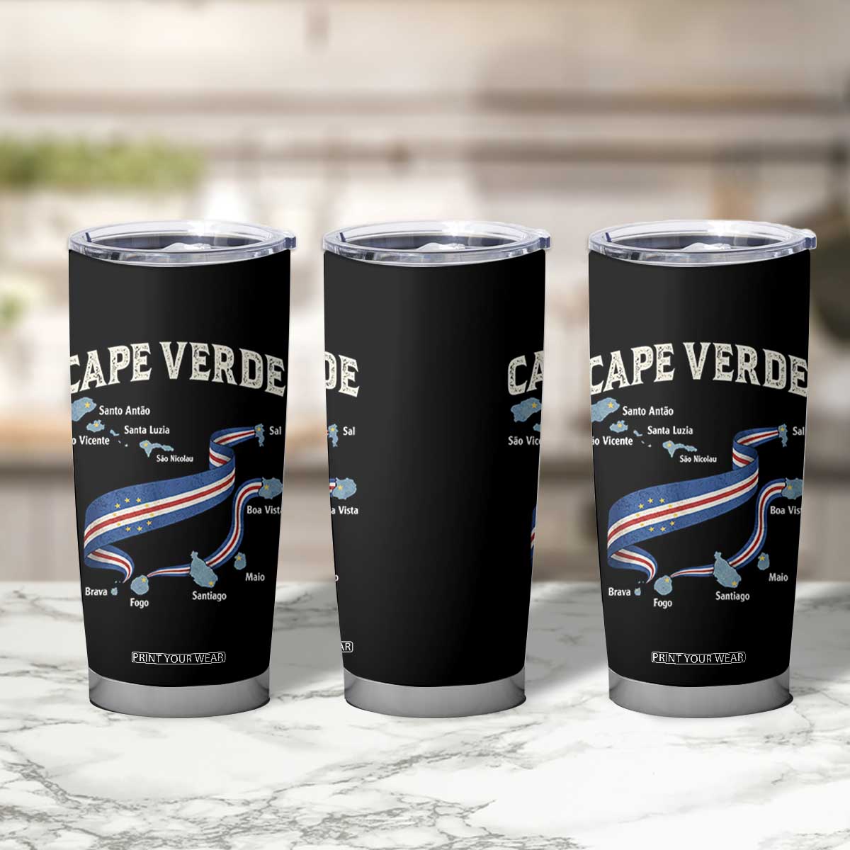 Cape Verde Islands Map National Flag Tumbler Cup Cabo Verde Archipelago Geography Pride TS02 Print Your Wear