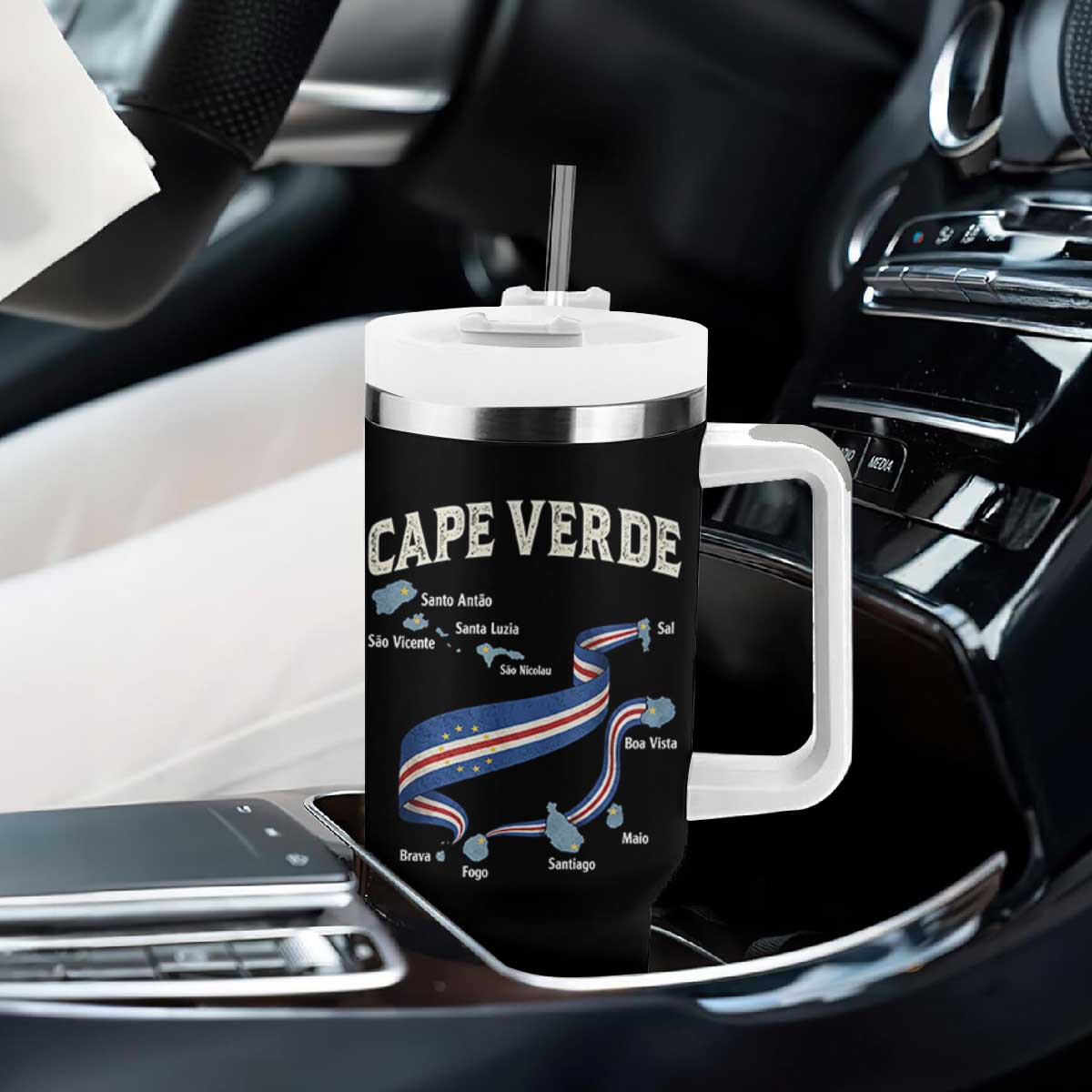Cape Verde Islands Map National Flag Tumbler With Handle Cabo Verde Archipelago Geography Pride TS02 Print Your Wear