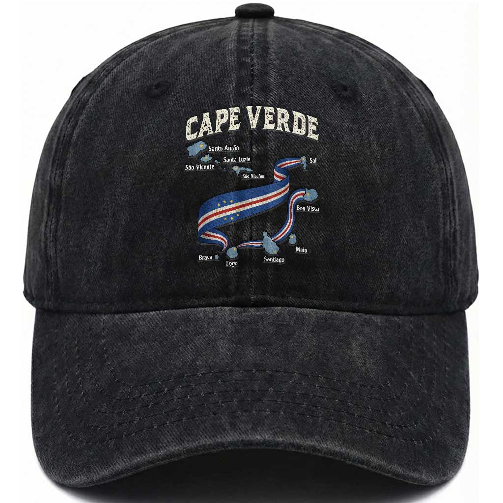 Cape Verde Islands Map National Flag Washed Cotton Baseball Cap Cabo Verde Archipelago Geography Pride TS02 Print Your Wear