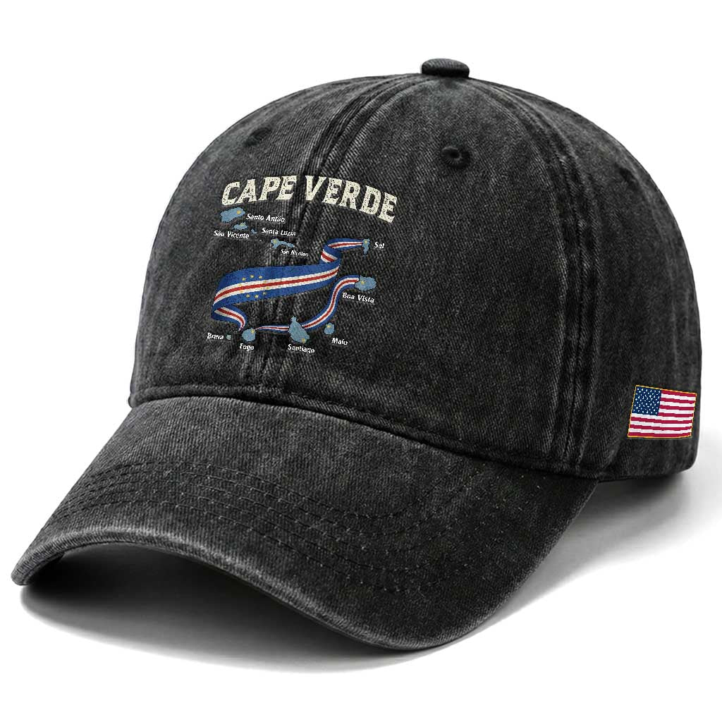 Cape Verde Islands Map National Flag Washed Cotton Baseball Cap Cabo Verde Archipelago Geography Pride TS02 Print Your Wear
