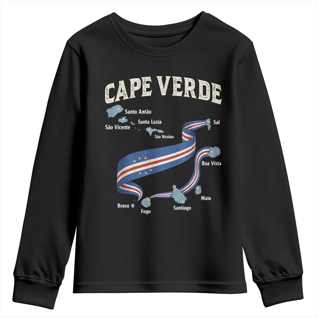 Cape Verde Islands Map National Flag Youth Sweatshirt Cabo Verde Archipelago Geography Pride TS02 Black Print Your Wear