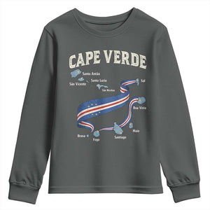 Cape Verde Islands Map National Flag Youth Sweatshirt Cabo Verde Archipelago Geography Pride TS02 Dark Heather Print Your Wear