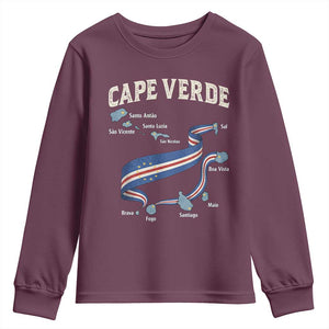 Cape Verde Islands Map National Flag Youth Sweatshirt Cabo Verde Archipelago Geography Pride TS02 Maroon Print Your Wear