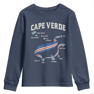 Cape Verde Islands Map National Flag Youth Sweatshirt Cabo Verde Archipelago Geography Pride TS02 Navy Print Your Wear
