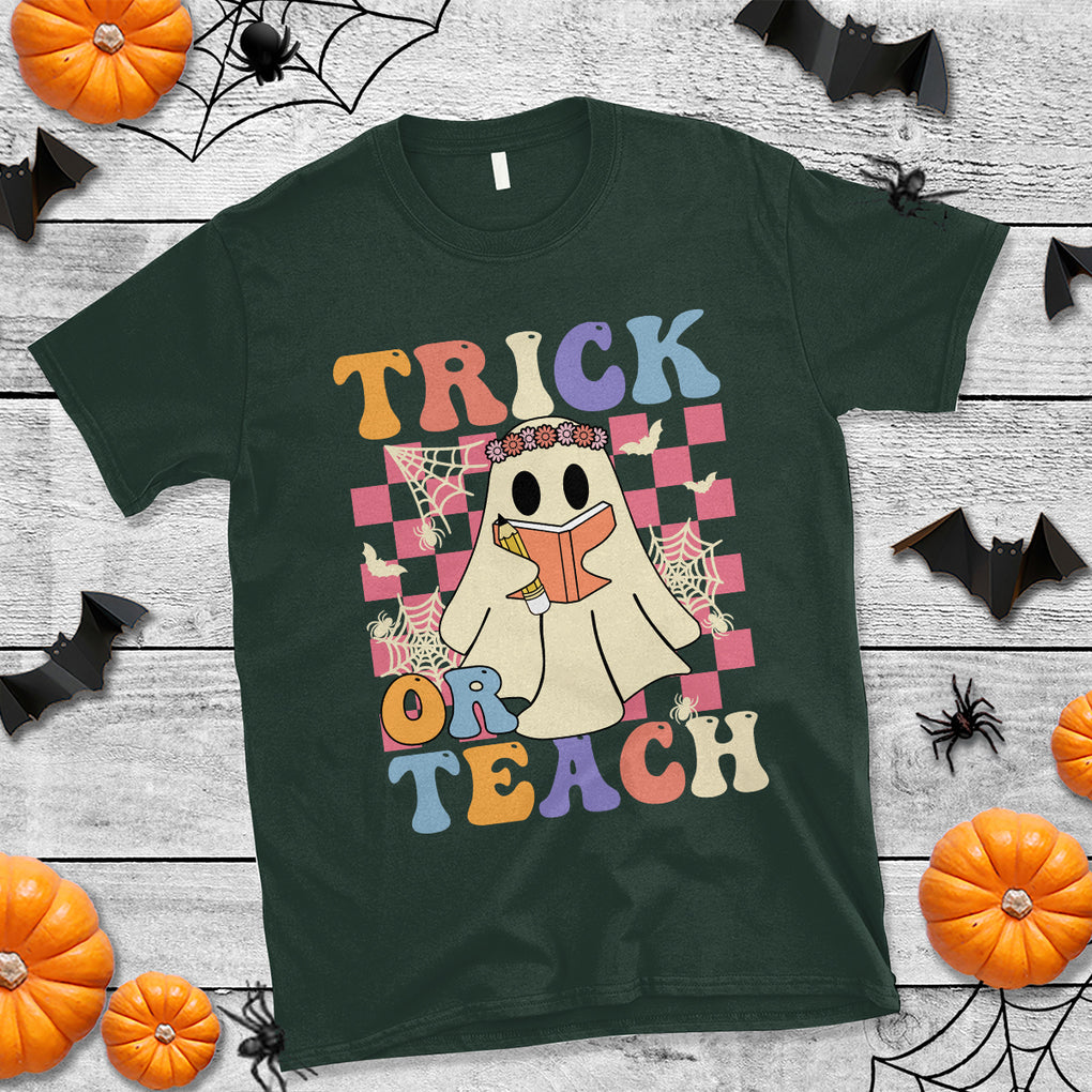 Trick or Teach Retro Floral Ghost Funny Halloween Teacher T Shirt TS02 Printyourwear