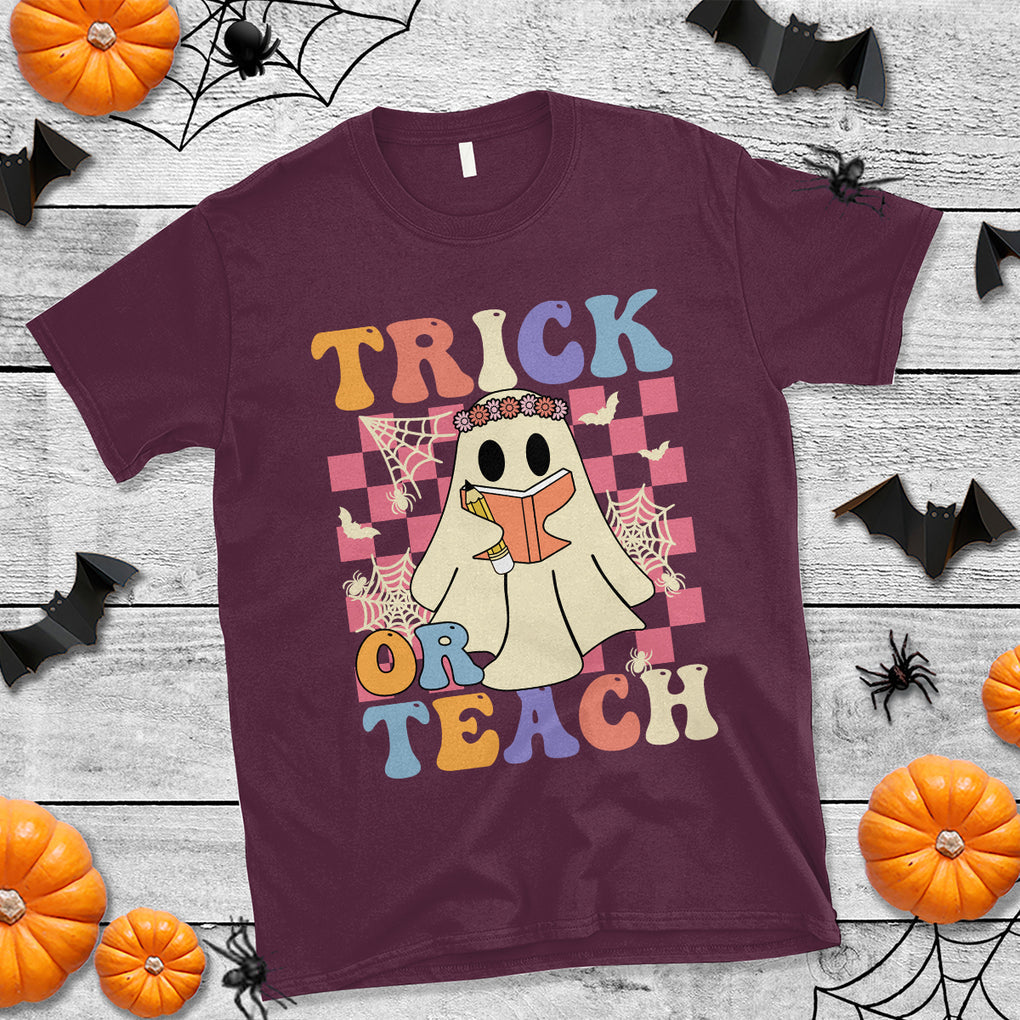 Trick or Teach Retro Floral Ghost Funny Halloween Teacher T Shirt TS02 Printyourwear