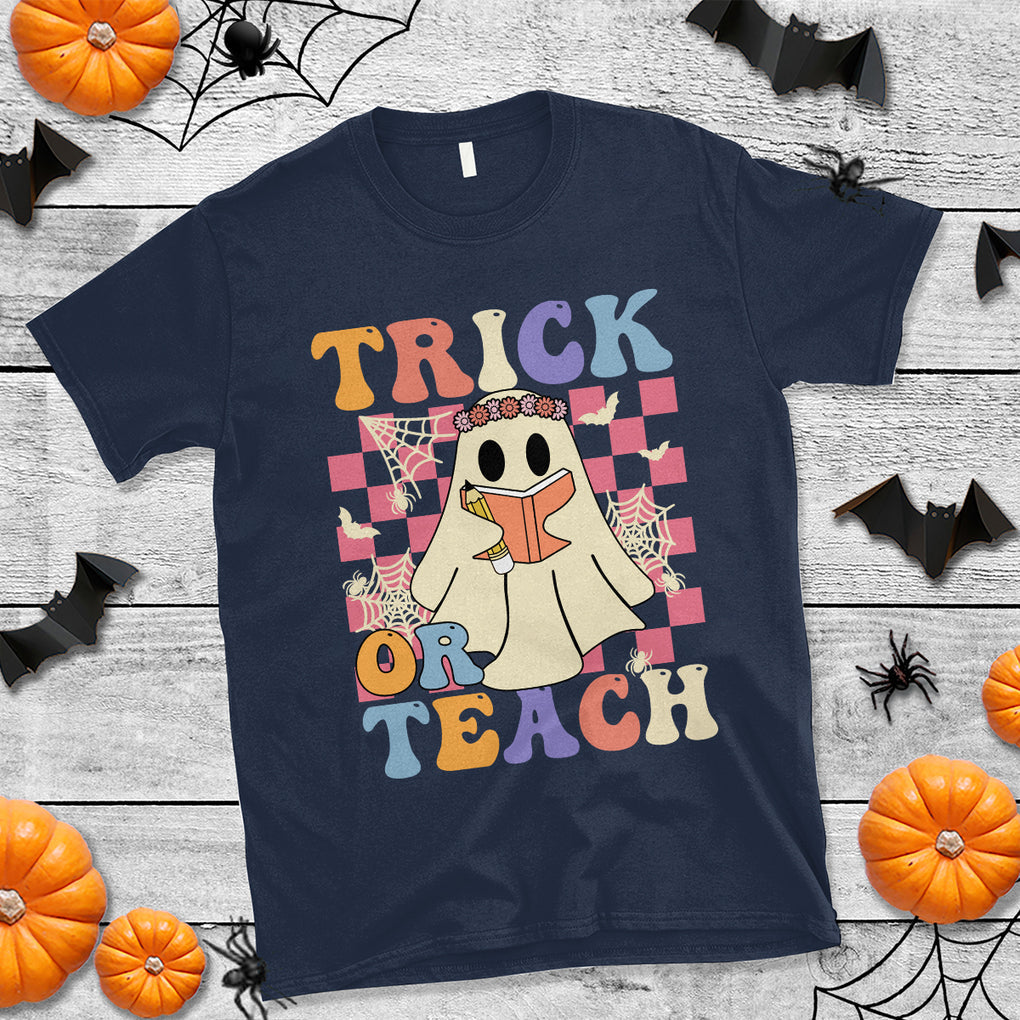 Trick or Teach Retro Floral Ghost Funny Halloween Teacher T Shirt TS02 Printyourwear