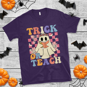 Trick or Teach Retro Floral Ghost Funny Halloween Teacher T Shirt TS02 Printyourwear