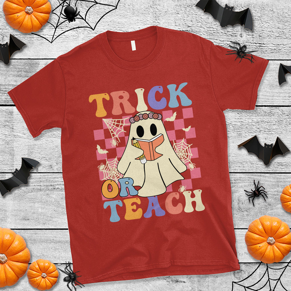 Trick or Teach Retro Floral Ghost Funny Halloween Teacher T Shirt TS02 Printyourwear