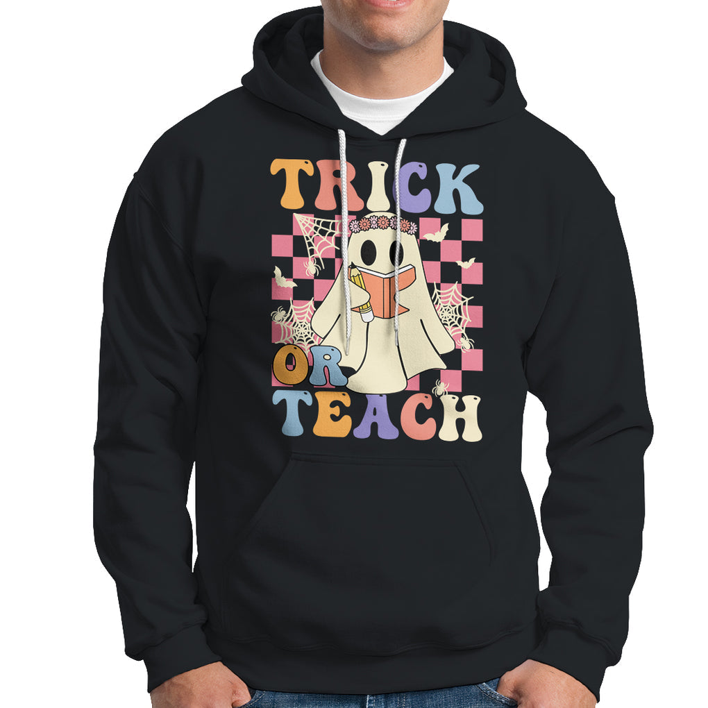 Trick or Teach Retro Floral Ghost Funny Halloween Teacher Hoodie TS02 Purple Printyourwear