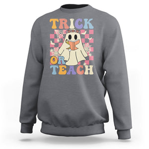 Trick or Teach Retro Floral Ghost Funny Halloween Teacher Sweatshirt TS02 Printyourwear