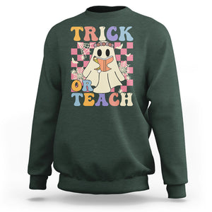 Trick or Teach Retro Floral Ghost Funny Halloween Teacher Sweatshirt TS02 Printyourwear