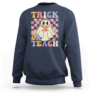 Trick or Teach Retro Floral Ghost Funny Halloween Teacher Sweatshirt TS02 Printyourwear