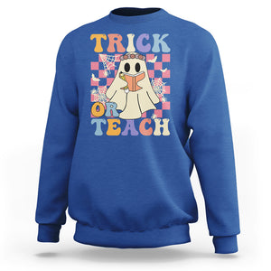 Trick or Teach Retro Floral Ghost Funny Halloween Teacher Sweatshirt TS02 Printyourwear