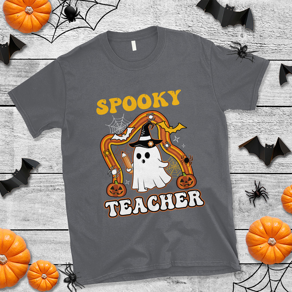 Spooky Teacher Retro Rainbow Ghost Funny Halloween Teacher T Shirt TS02 Printyourwear