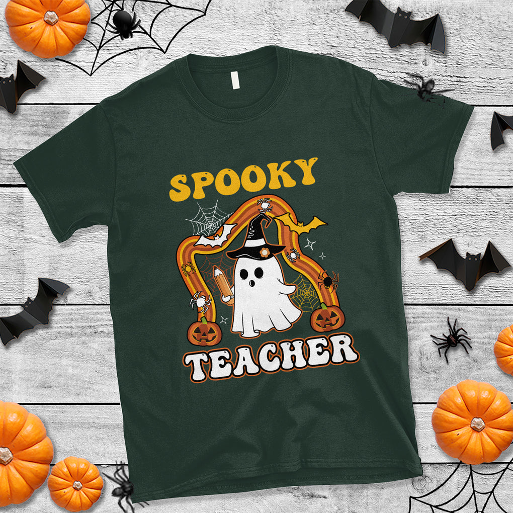 Spooky Teacher Retro Rainbow Ghost Funny Halloween Teacher T Shirt TS02 Printyourwear