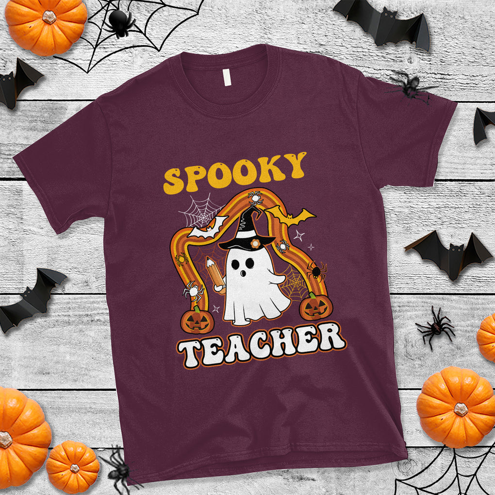 Spooky Teacher Retro Rainbow Ghost Funny Halloween Teacher T Shirt TS02 Printyourwear