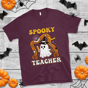 Spooky Teacher Retro Rainbow Ghost Funny Halloween Teacher T Shirt TS02 Printyourwear