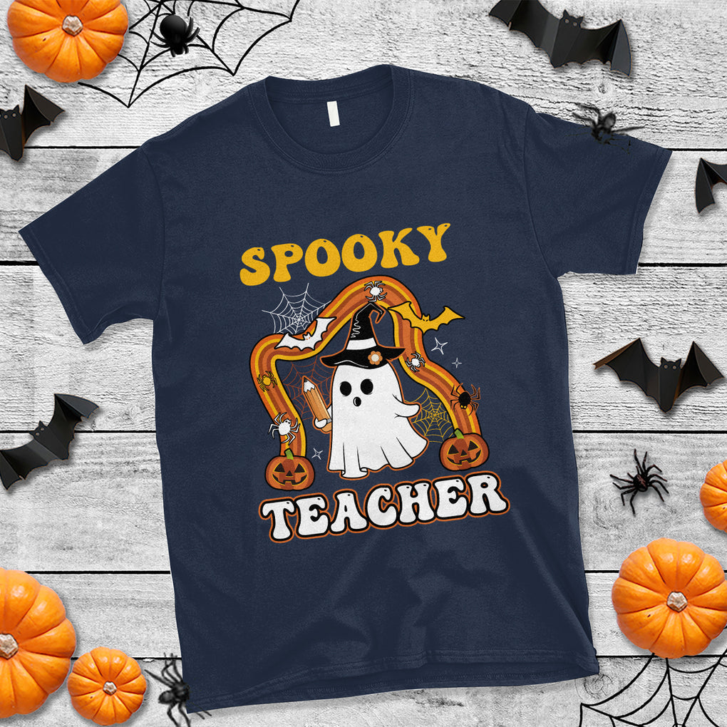 Spooky Teacher Retro Rainbow Ghost Funny Halloween Teacher T Shirt TS02 Printyourwear