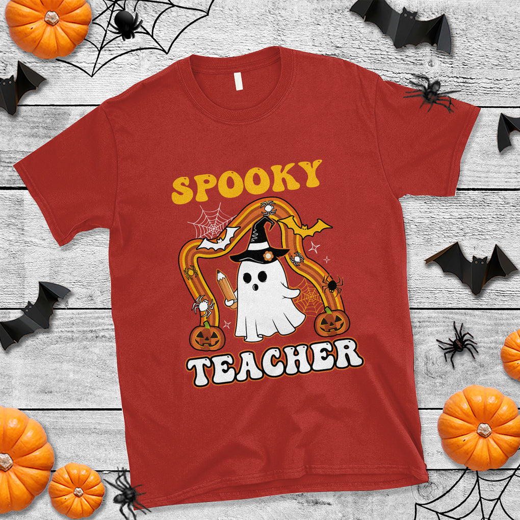 Spooky Teacher Retro Rainbow Ghost Funny Halloween Teacher T Shirt TS02 Printyourwear