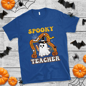 Spooky Teacher Retro Rainbow Ghost Funny Halloween Teacher T Shirt TS02 Printyourwear