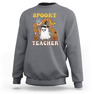 Spooky Teacher Retro Rainbow Ghost Funny Halloween Teacher Sweatshirt TS02 Printyourwear