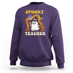 Spooky Teacher Retro Rainbow Ghost Funny Halloween Teacher Sweatshirt TS02 Printyourwear