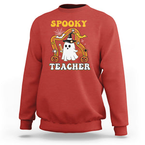 Spooky Teacher Retro Rainbow Ghost Funny Halloween Teacher Sweatshirt TS02 Printyourwear