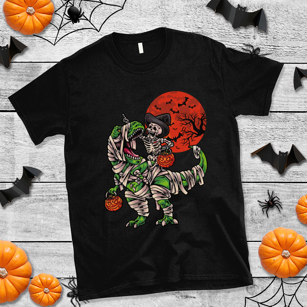 Halloween Skeleton Riding Dinosaur Funny Scary Pumpkin T Shirt TS02 Purple Printyourwear