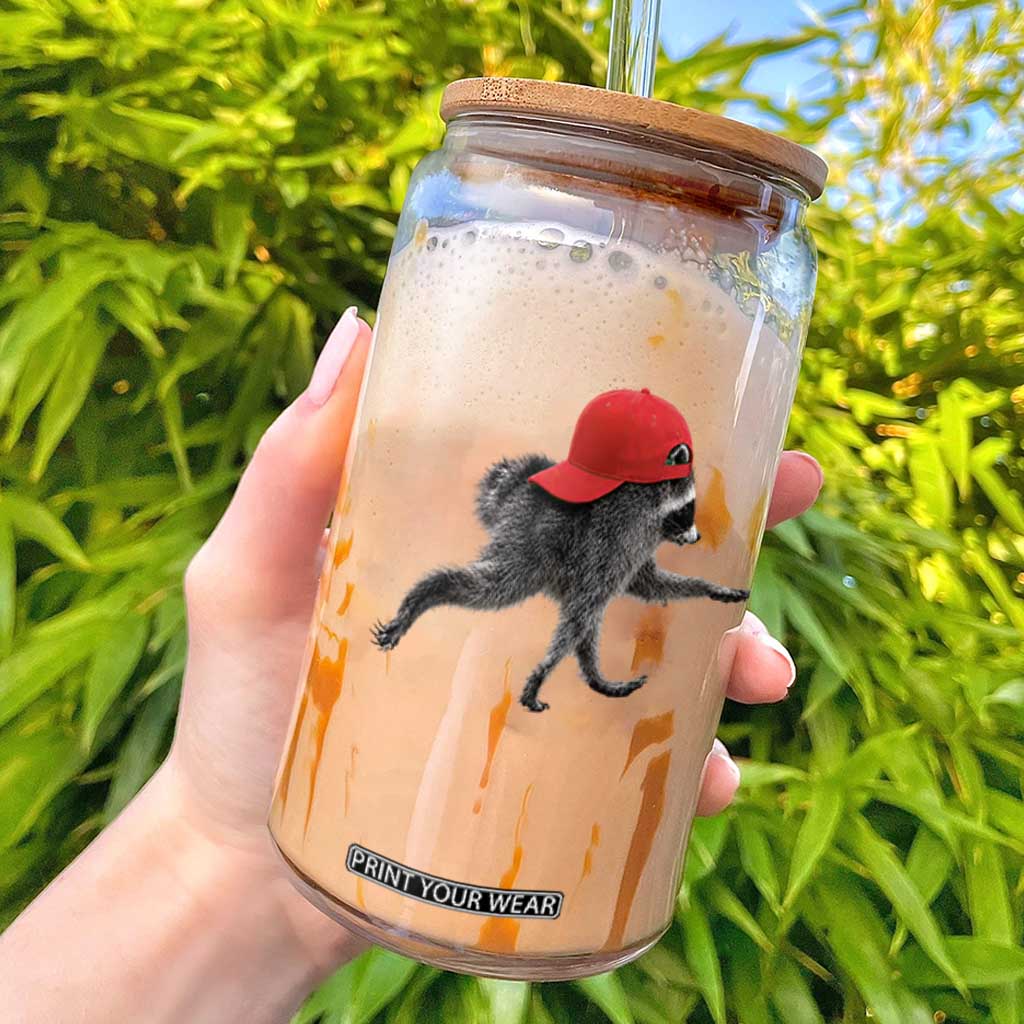 Funny Jimothy Raccoon Wearing Red Cap Graphic Glass Can Viral Seattle Trash Panda Feral Legend TS02 White Print Your Wear