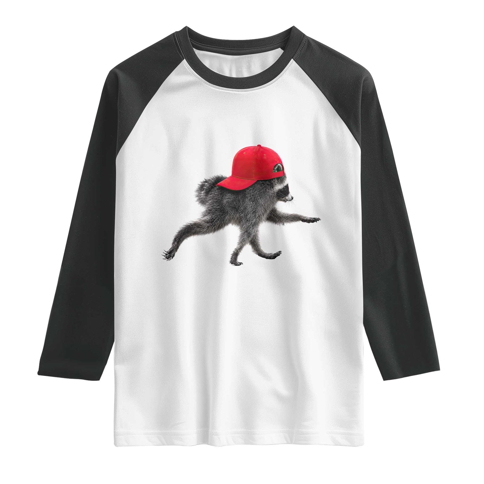 Funny Jimothy Raccoon Wearing Red Cap Graphic Raglan Shirt Viral Seattle Trash Panda Feral Legend TS02 White Black Print Your Wear