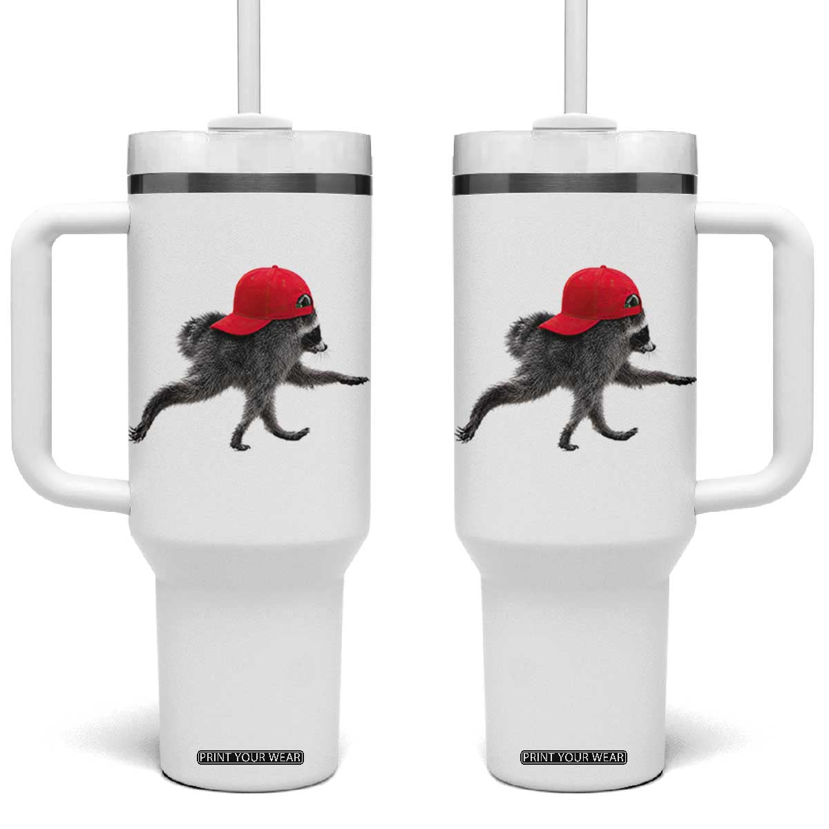 Funny Jimothy Raccoon Wearing Red Cap Graphic Tumbler With Handle Viral Seattle Trash Panda Feral Legend TS02 One Size: 40 oz White Print Your Wear