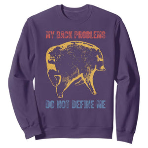 Funny Jimothy Meme Back Pain Humor Sweatshirt My Back Problems Do Not Define Me Viral Seattle Raccoon TS02 Purple Print Your Wear