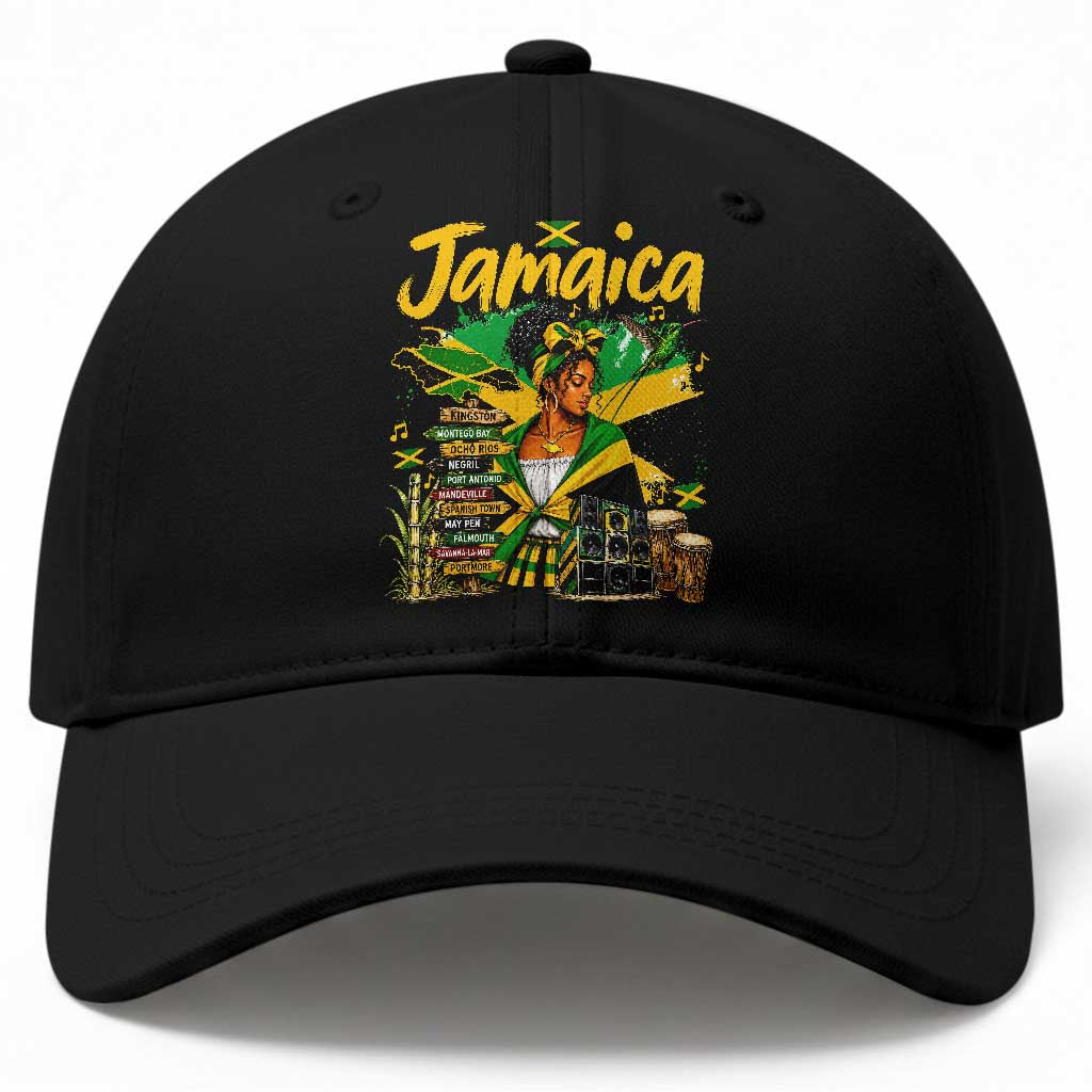 Proud Jamaican Queen Jamaica Roots Heritage Baseball Cap Doctor Bird and Island Landmarks Graphic TS02 Print Your Wear