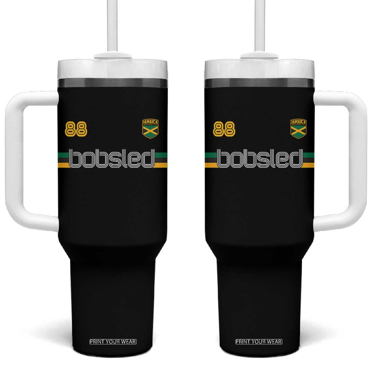 Jamaica Bobsled 1988 Sports Jersey Style Tumbler With Handle Retro Winter Games Team Island Jamaican Pride TS02 One Size: 40 oz Black Print Your Wear